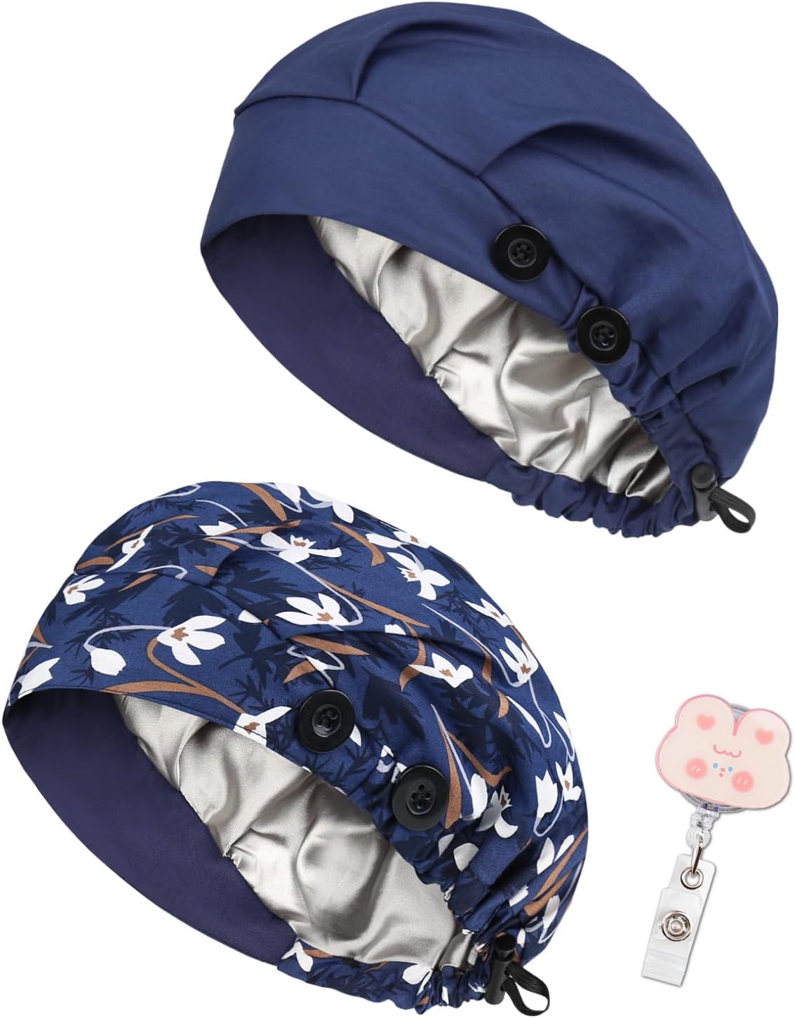 2 Pack Satin Lined Bouffant Scrub Caps