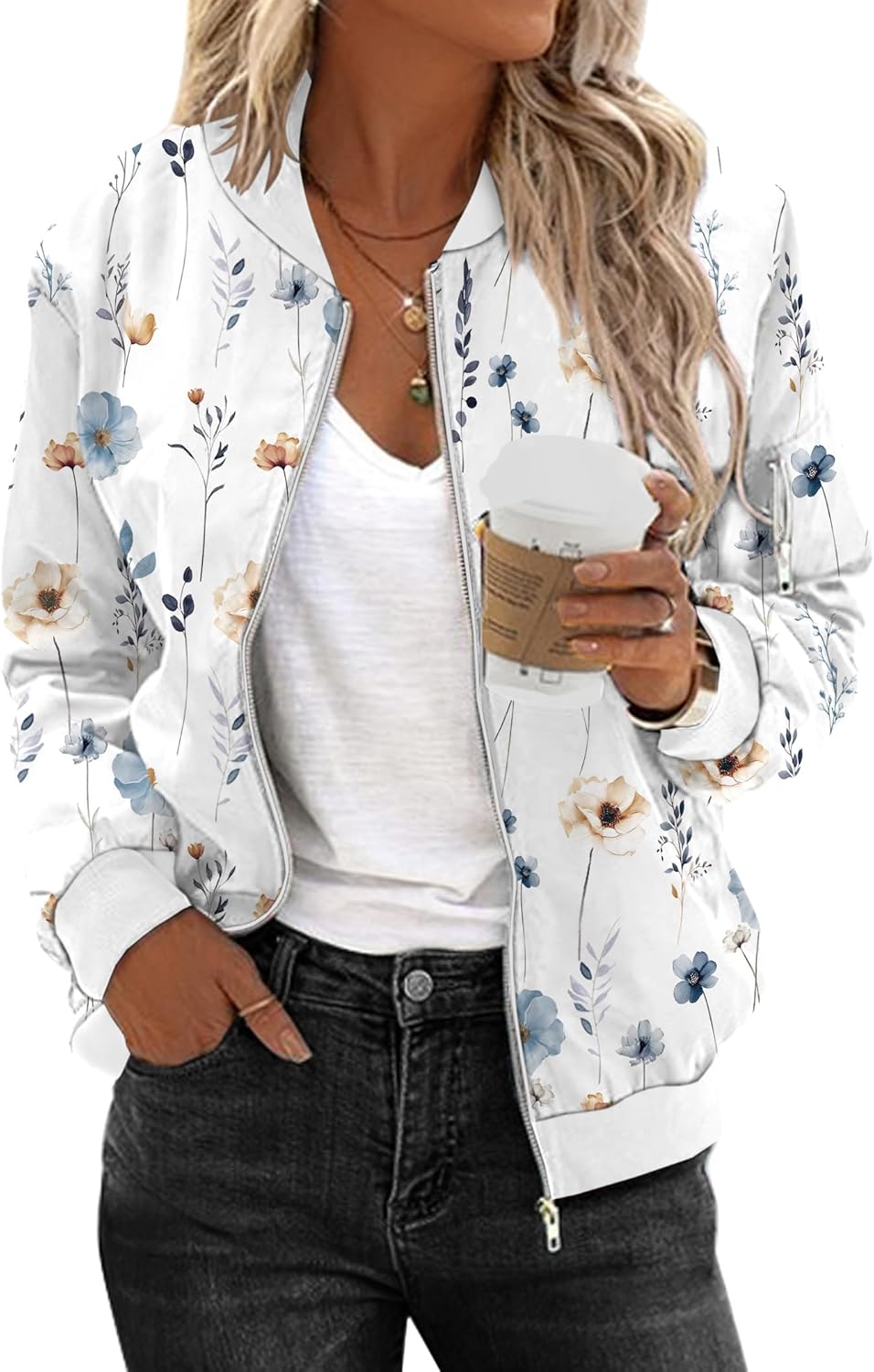 Zeagoo Women's Bomber Jacket Coat Zip