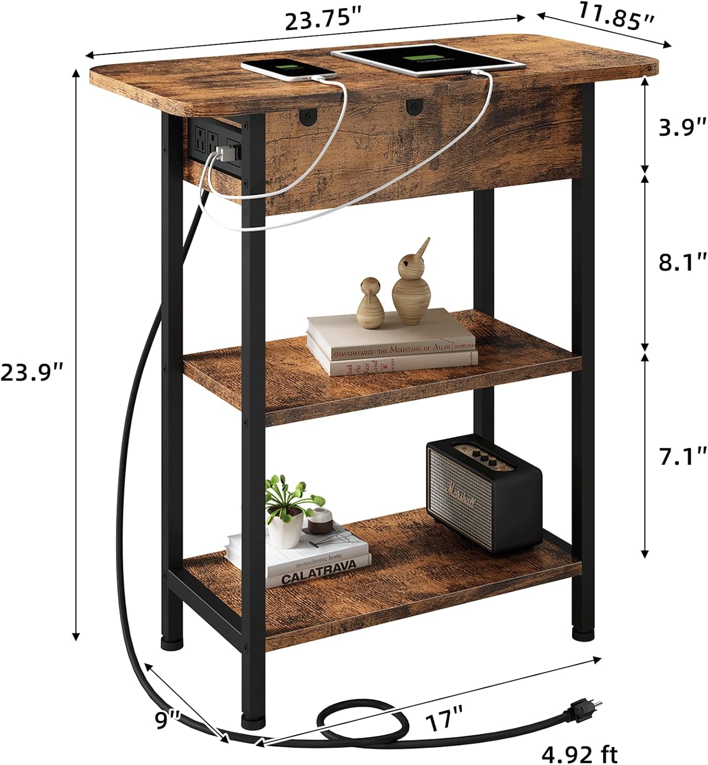 LIDYUK End Table with Charging Station