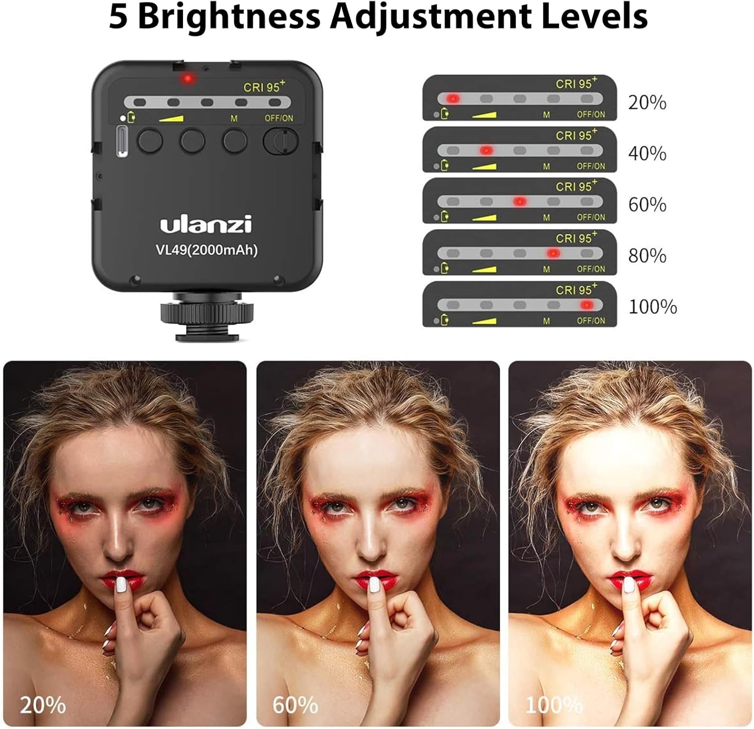 ULANZI VL49 2000mAh LED Video Light w 3 Cold Shoe