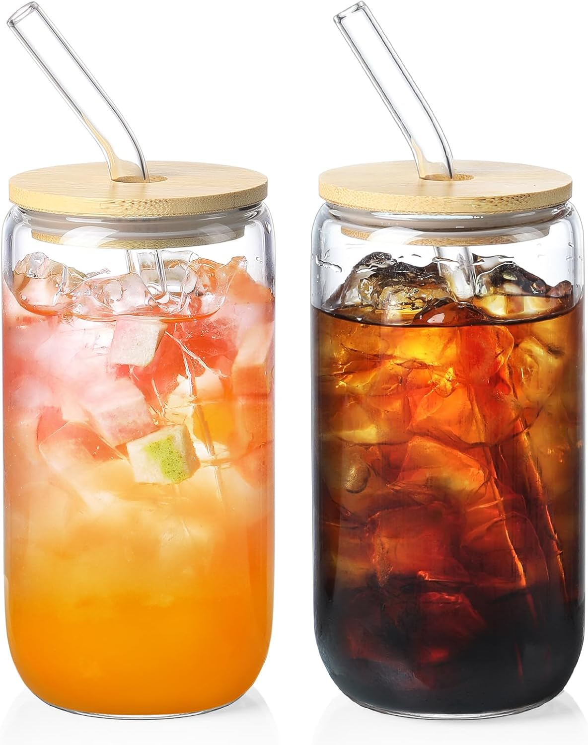 Drinking Glasses with Bamboo Lids and Glass Straw