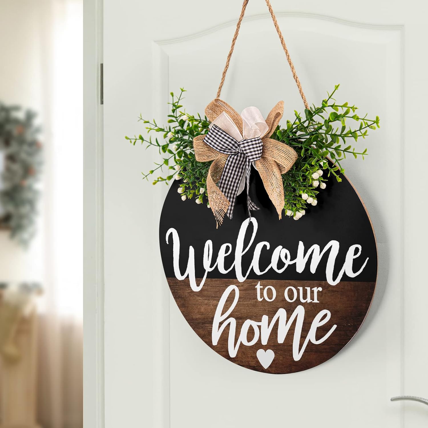 Round Wooden Farmhouse Welcome Door Sign
