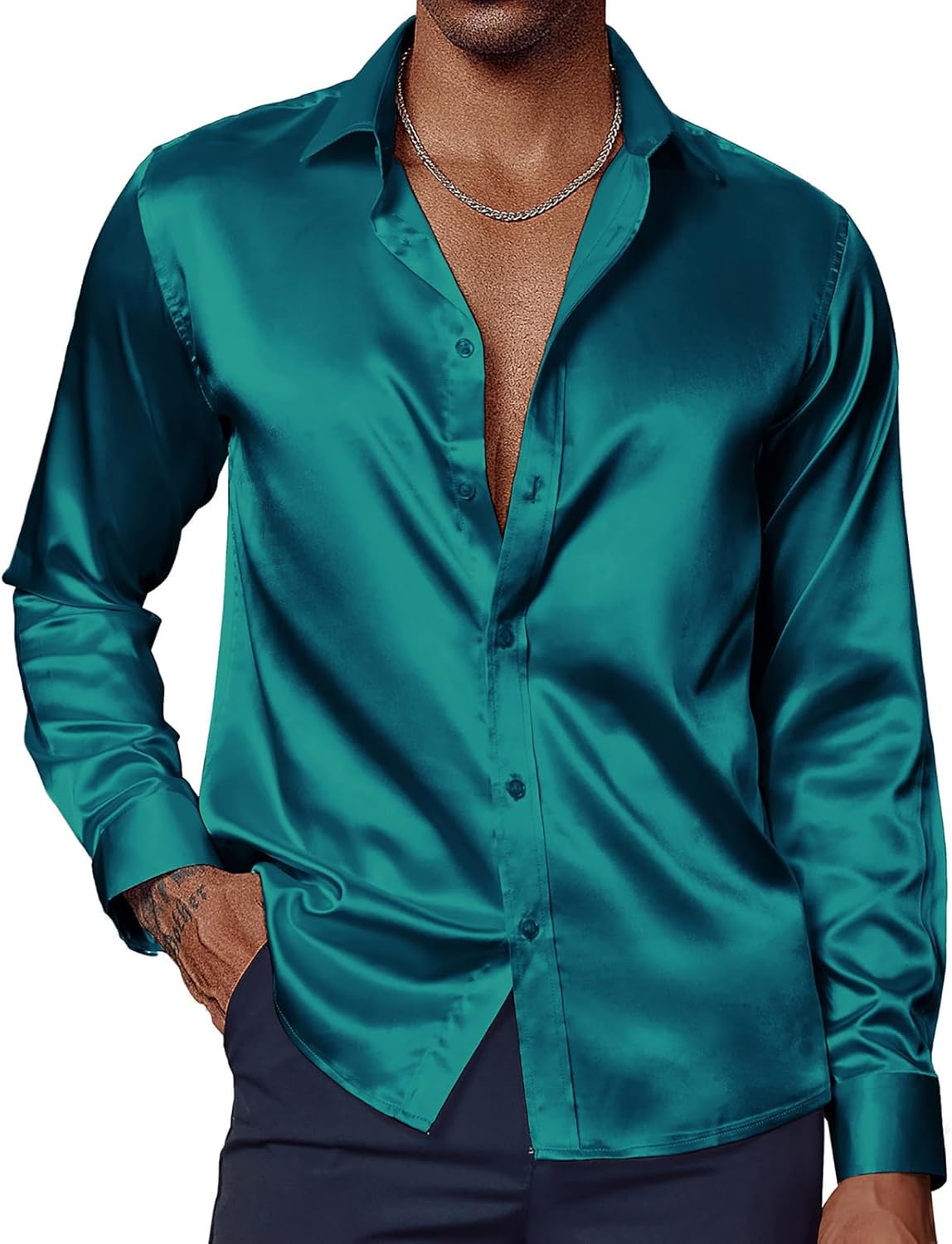 PJ PAUL JONES Men's Shiny Satin Dress Shirts