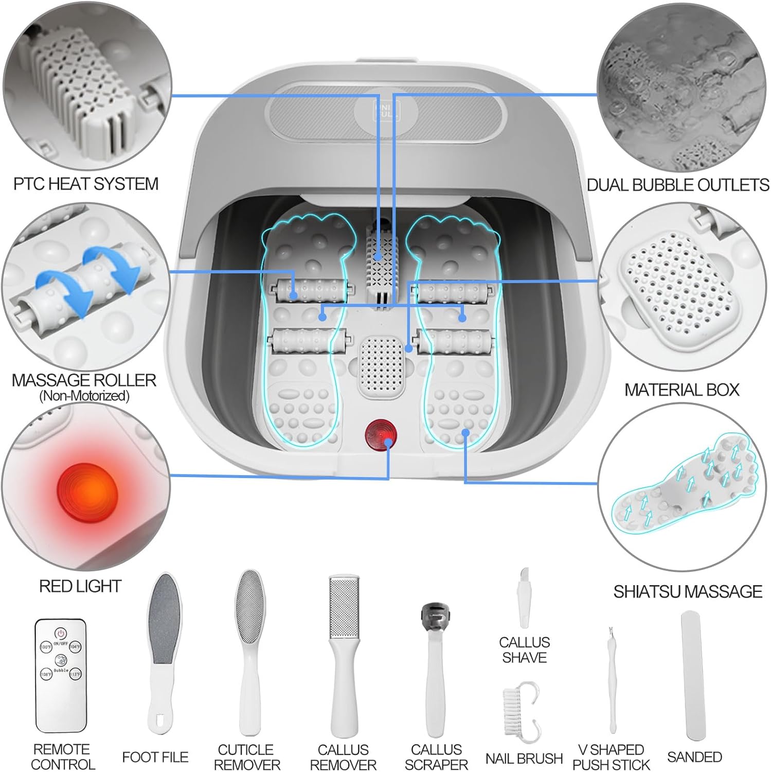 Collapsible Heated Foot Spa with Massage Rollers