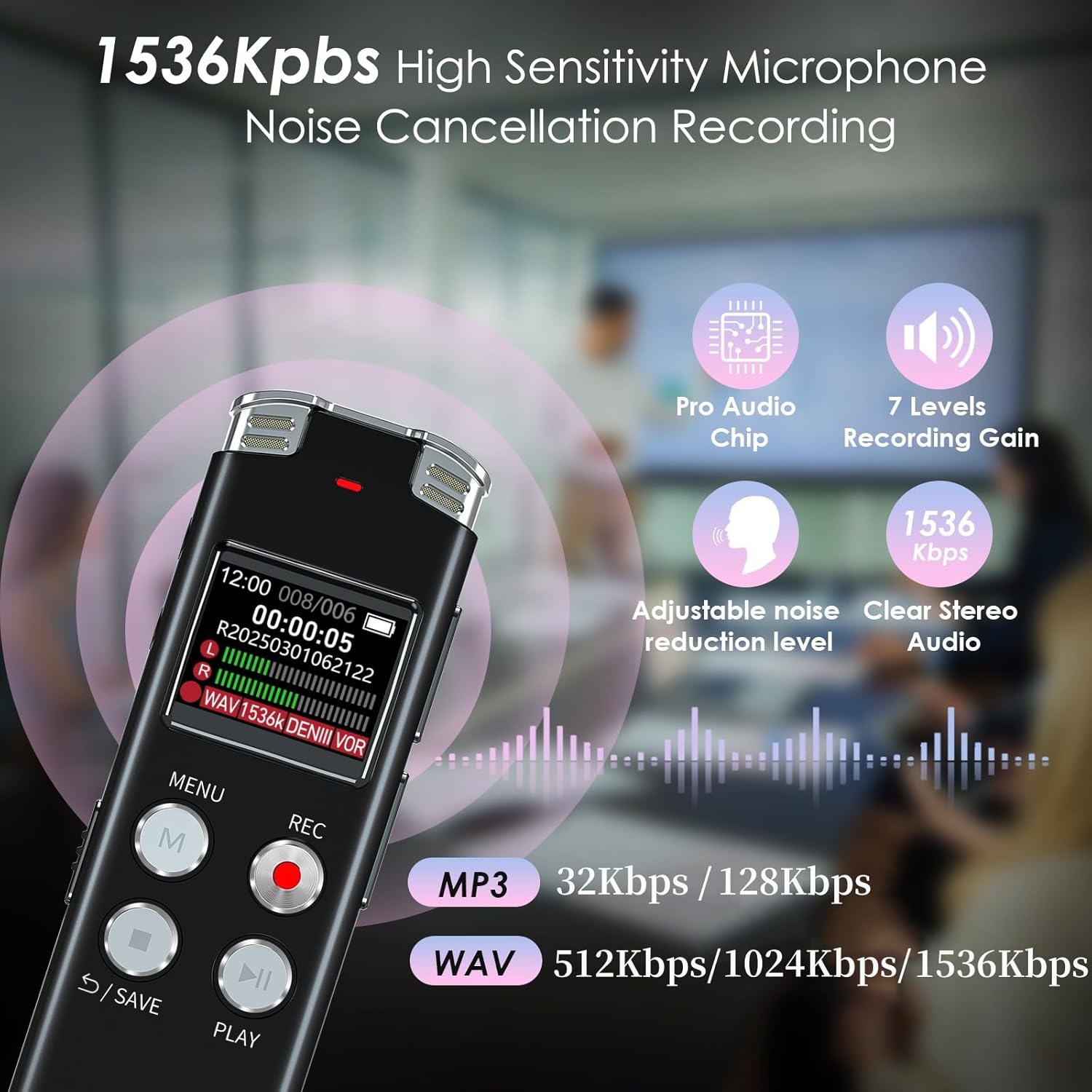 64GB Digital Voice Recorder with Playback