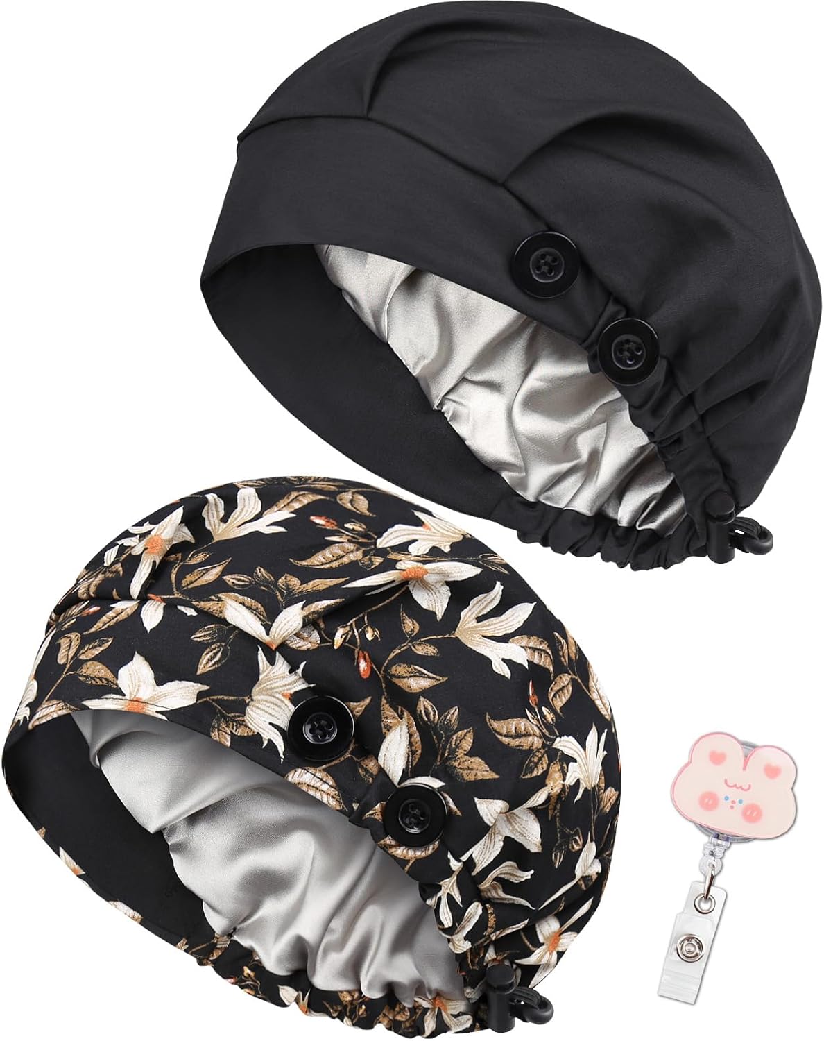 2 Pack Satin Lined Bouffant Scrub Caps
