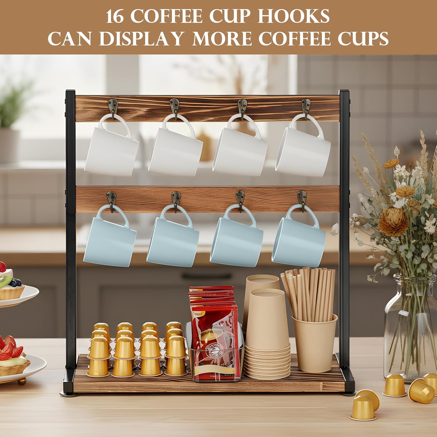 Coffee Mug Holder for Countertop Wooden Cup Organizer