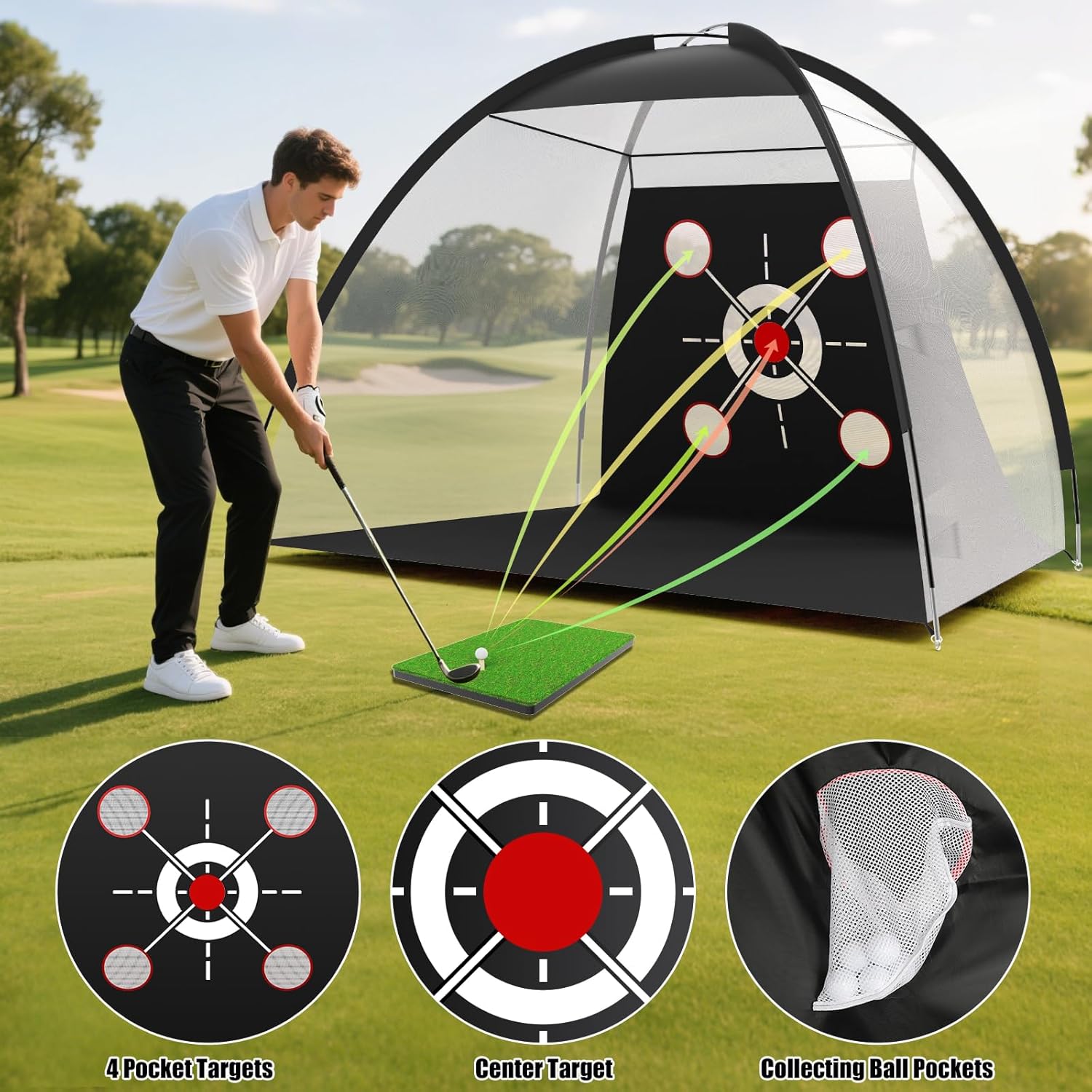 Golf Net 10x7ft Golf Hitting Net with Multiple Targets