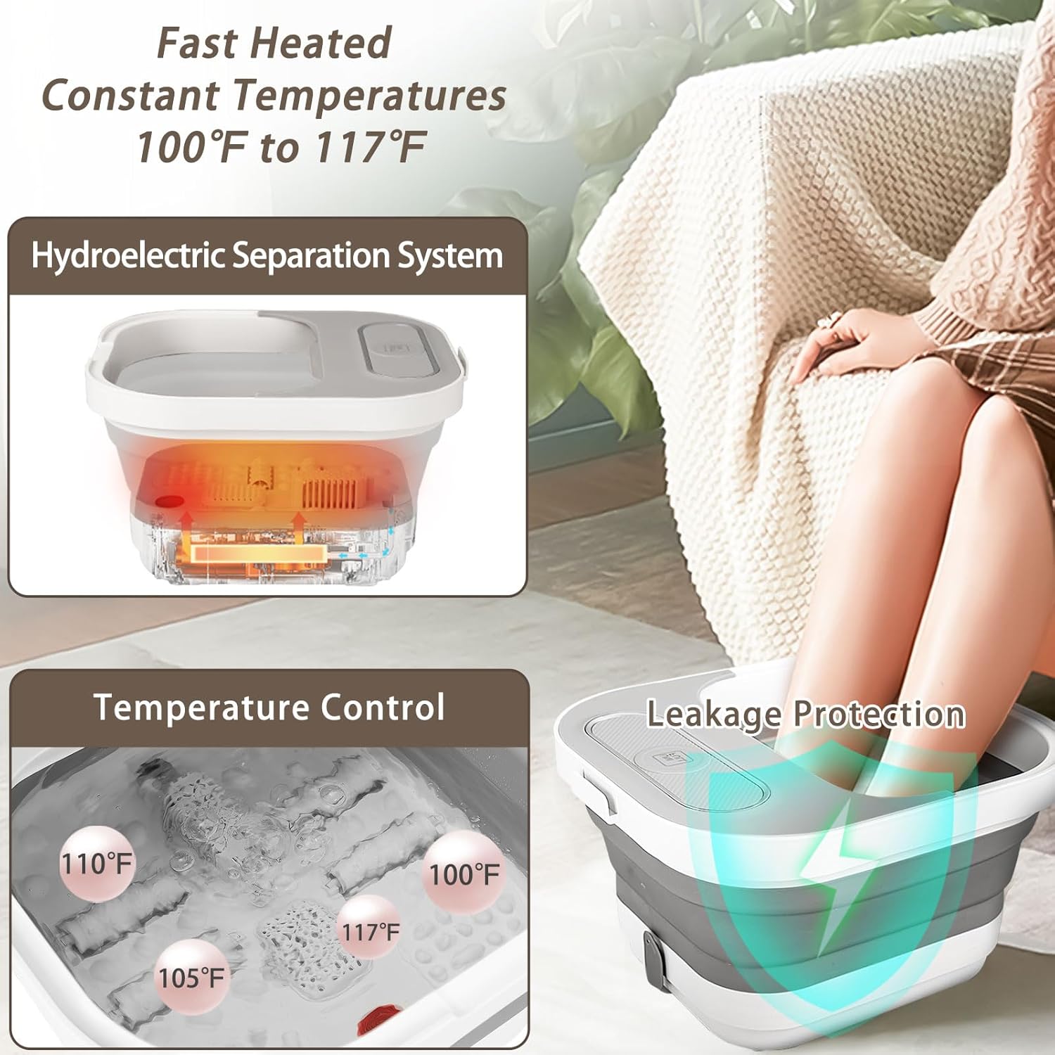 Collapsible Heated Foot Spa with Massage Rollers