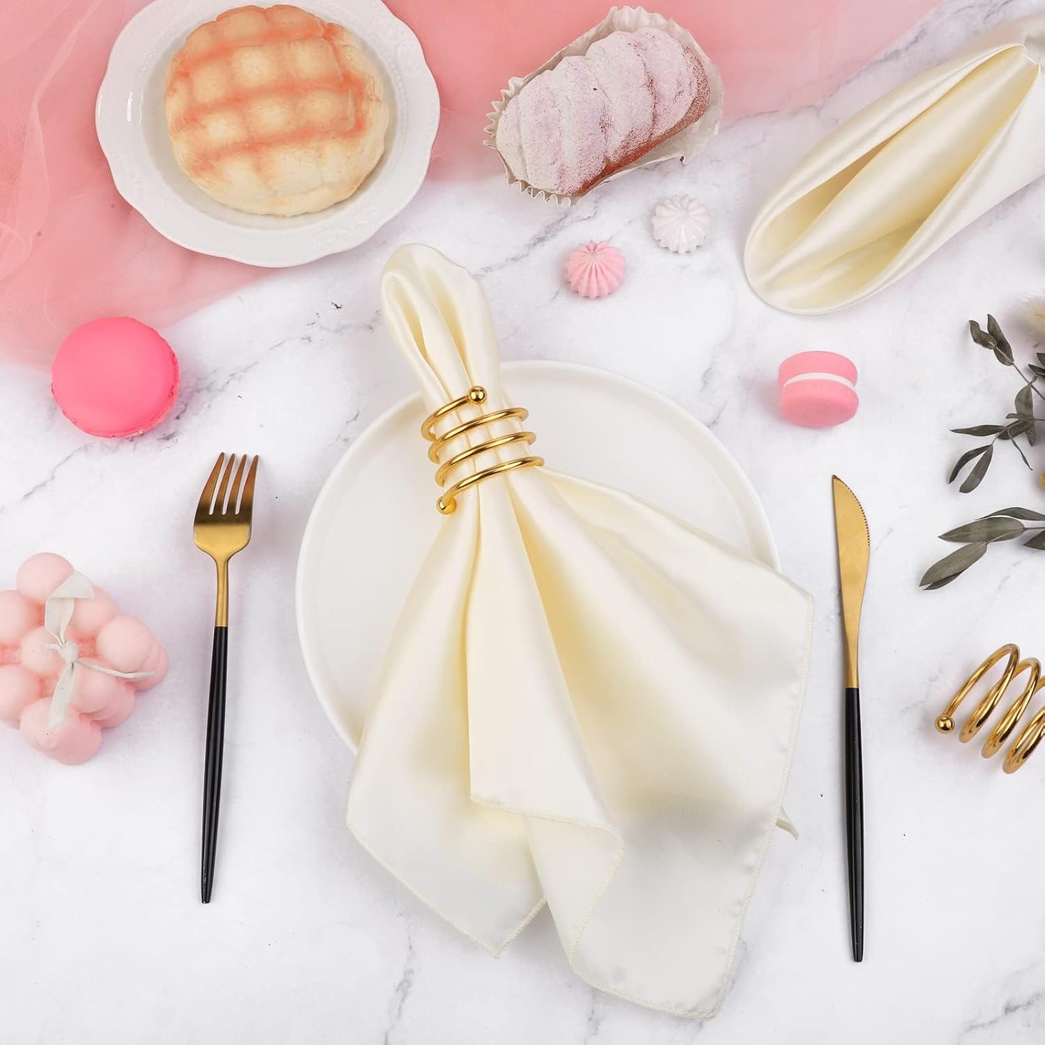 MCEAST Satin Cloth Napkins and Napkin Rings Set