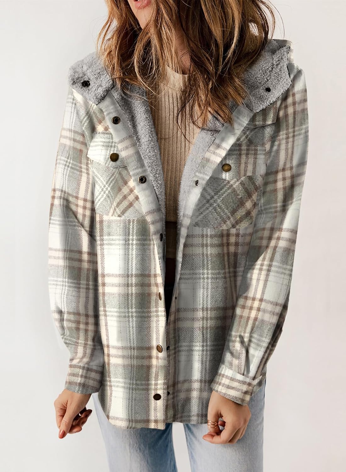 Dokotoo Womens Plaid Shacket Jacket Warm Coat
