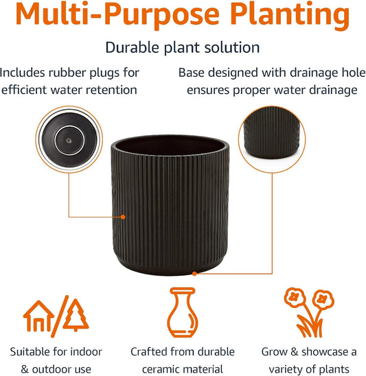 Fluted Round Ceramic Planter