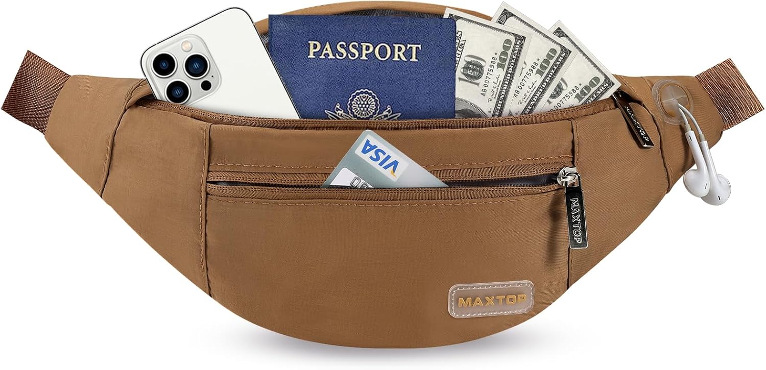 MAXTOP Large Crossbody Fanny Pack with 4-Zipper Pockets