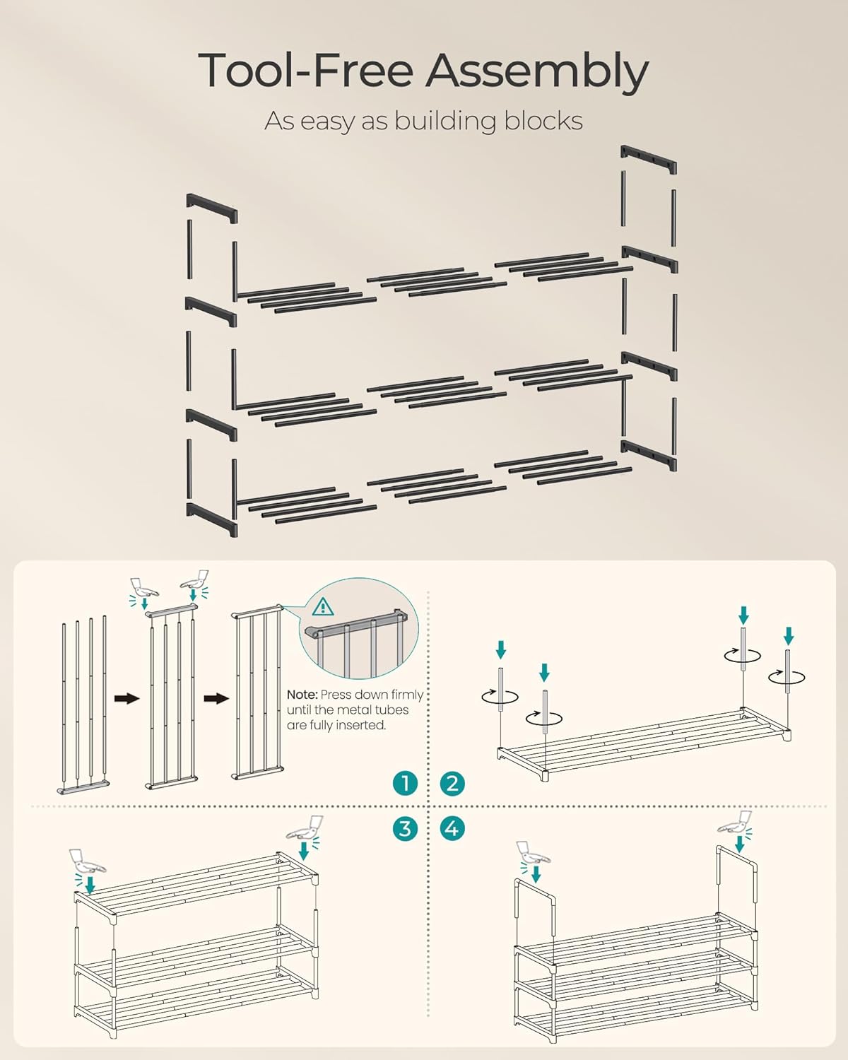 SONGMICS Shoe Rack, 3-Tier Shoe Organizer