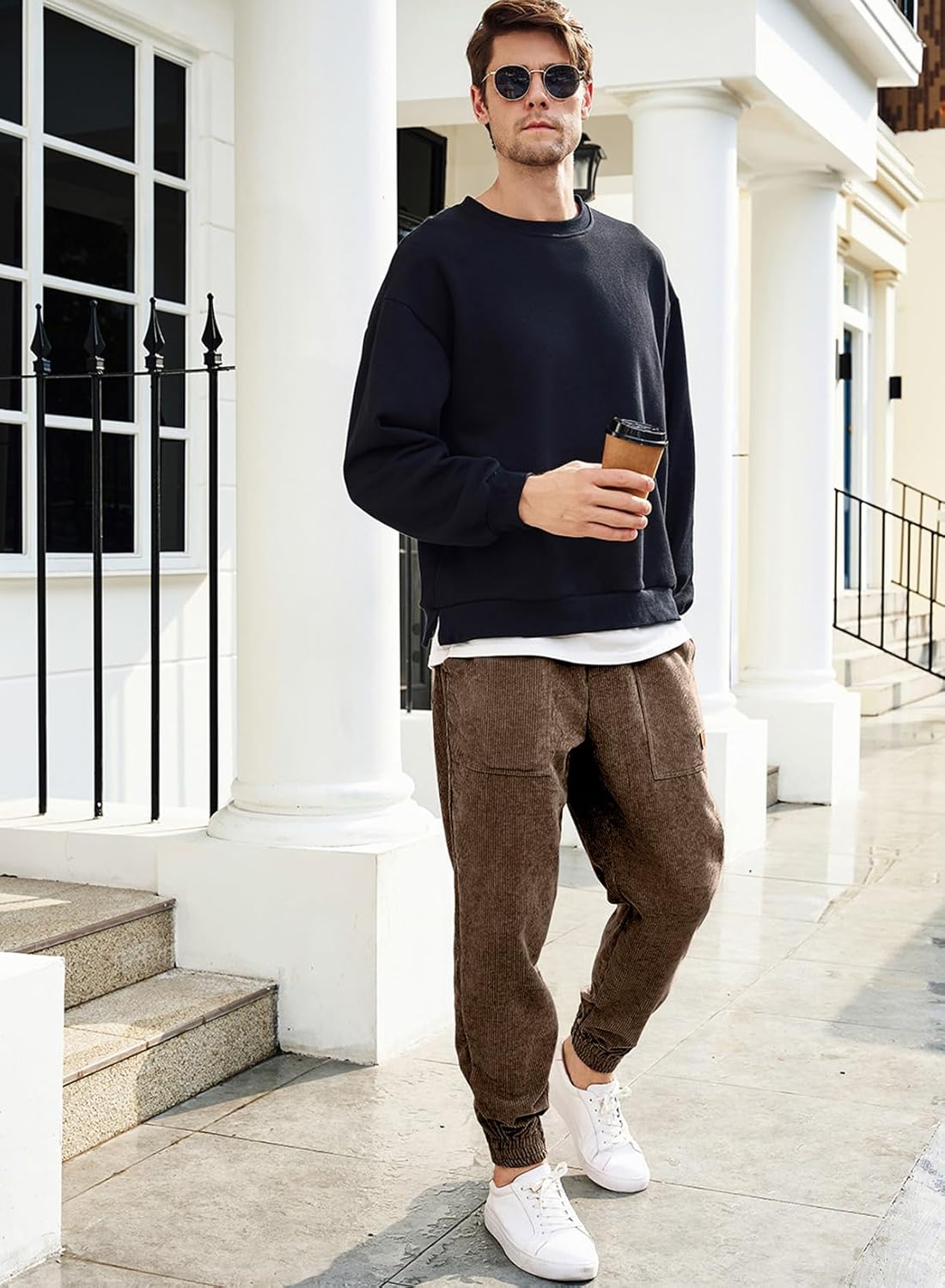 JMIERR Mens Corduroy Joggers Pants Casual Cargo Pants