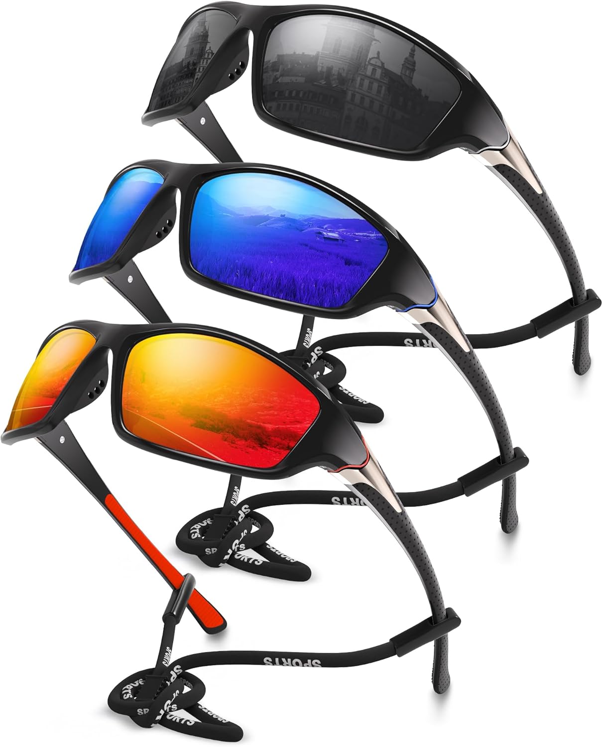 3-Pack Polarized Sports Sunglasses for Men