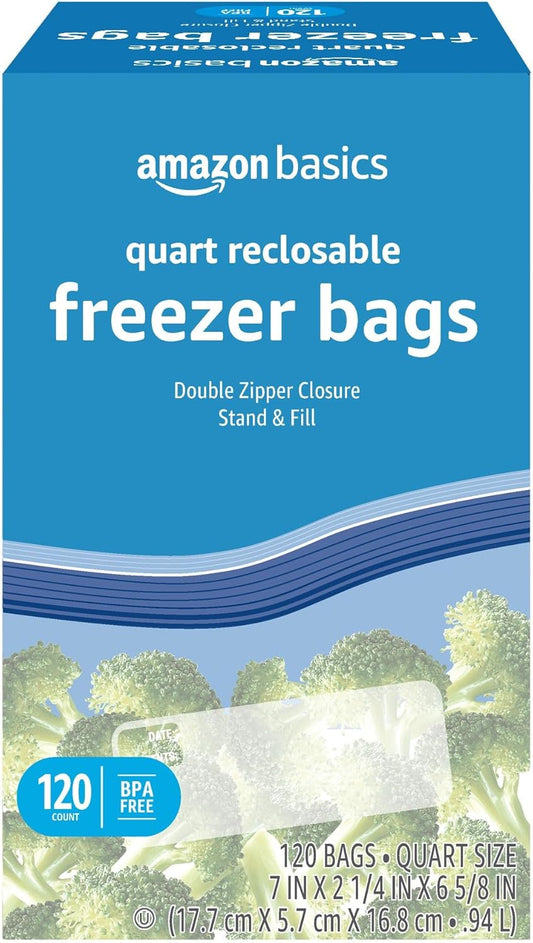 Amazon Basics Reclosable Freezer Quart Bags