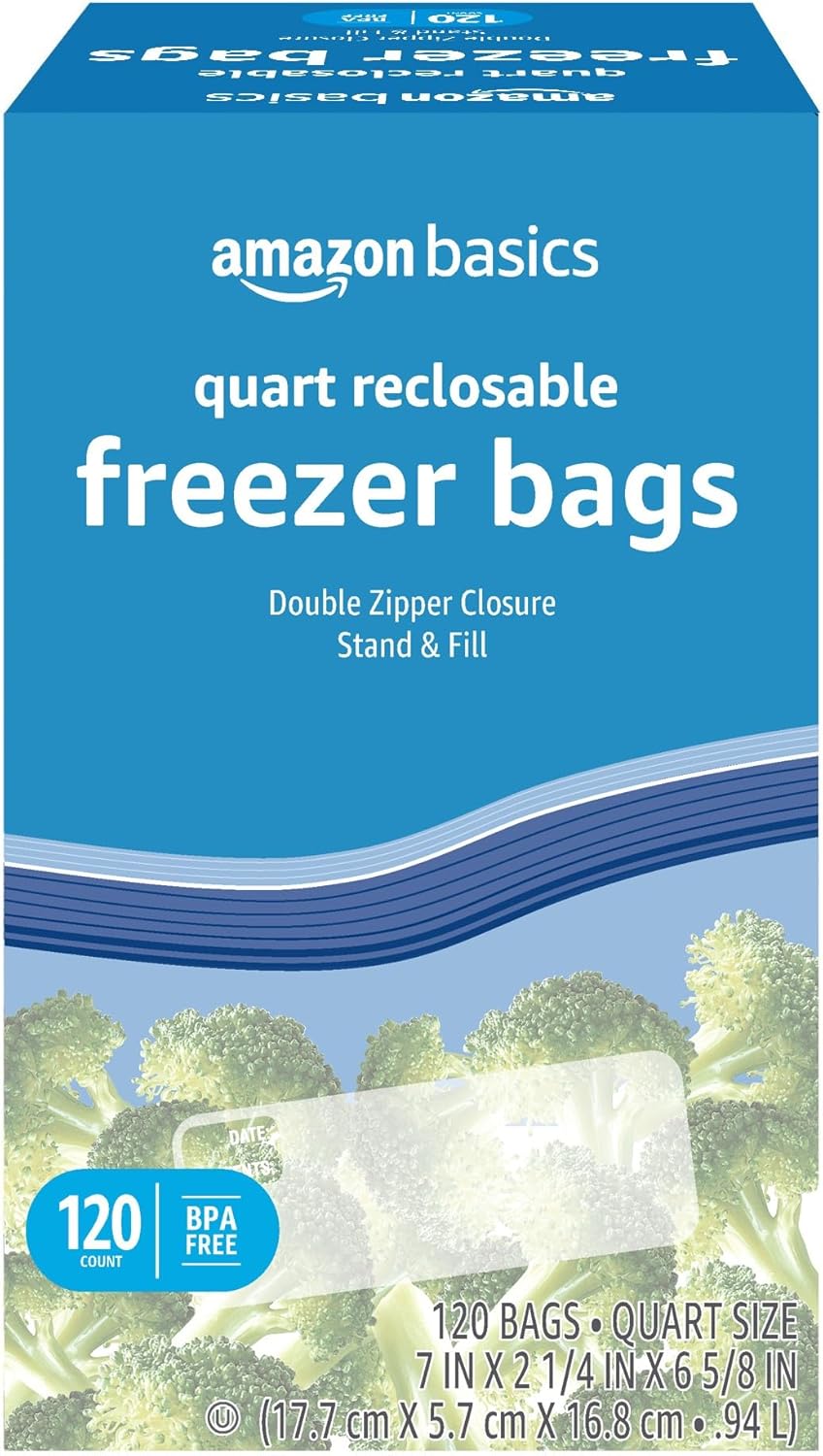 Amazon Basics Reclosable Freezer Quart Bags