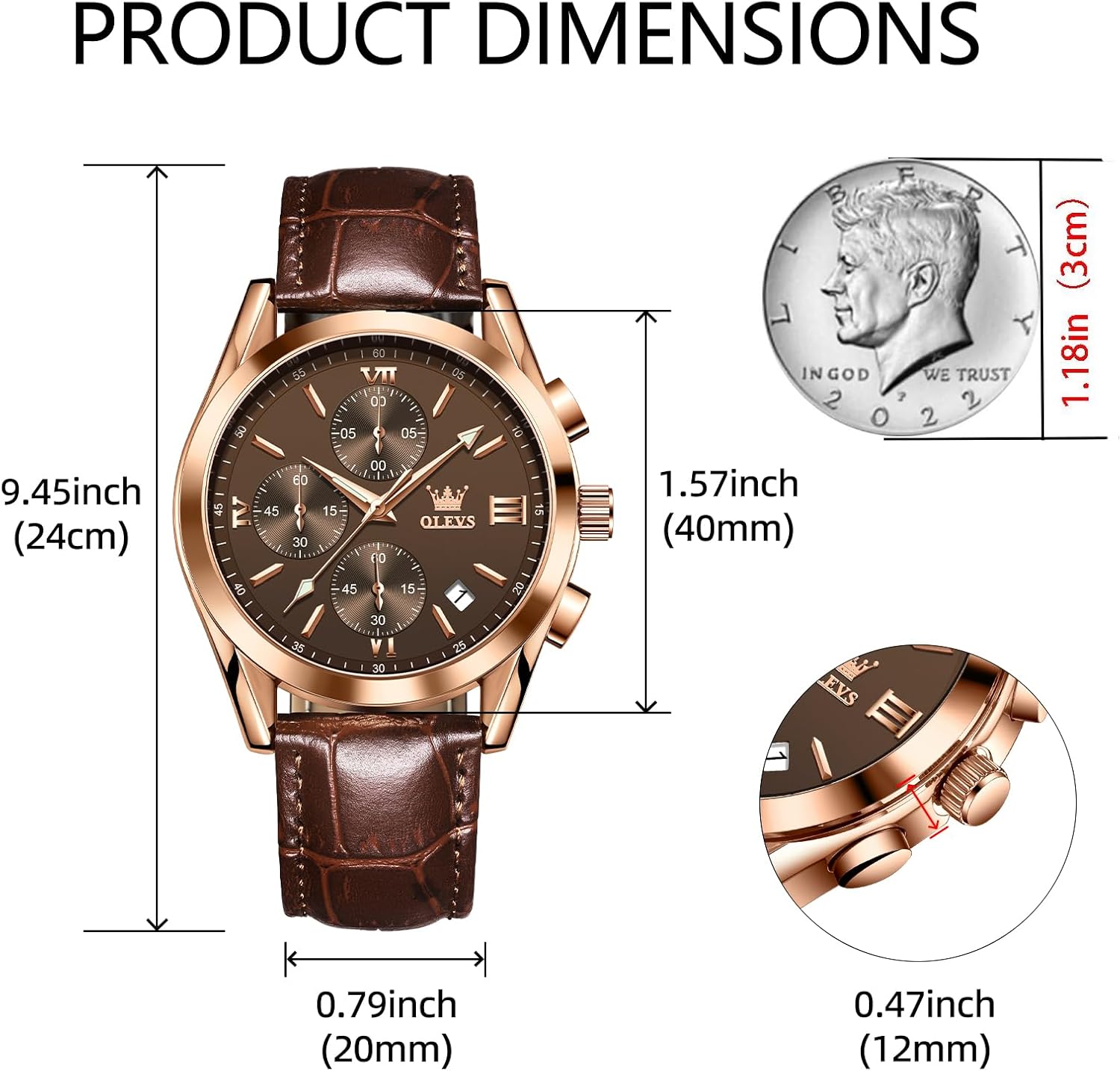OLEVS Leather Chronograph Watch Men Leather Strap