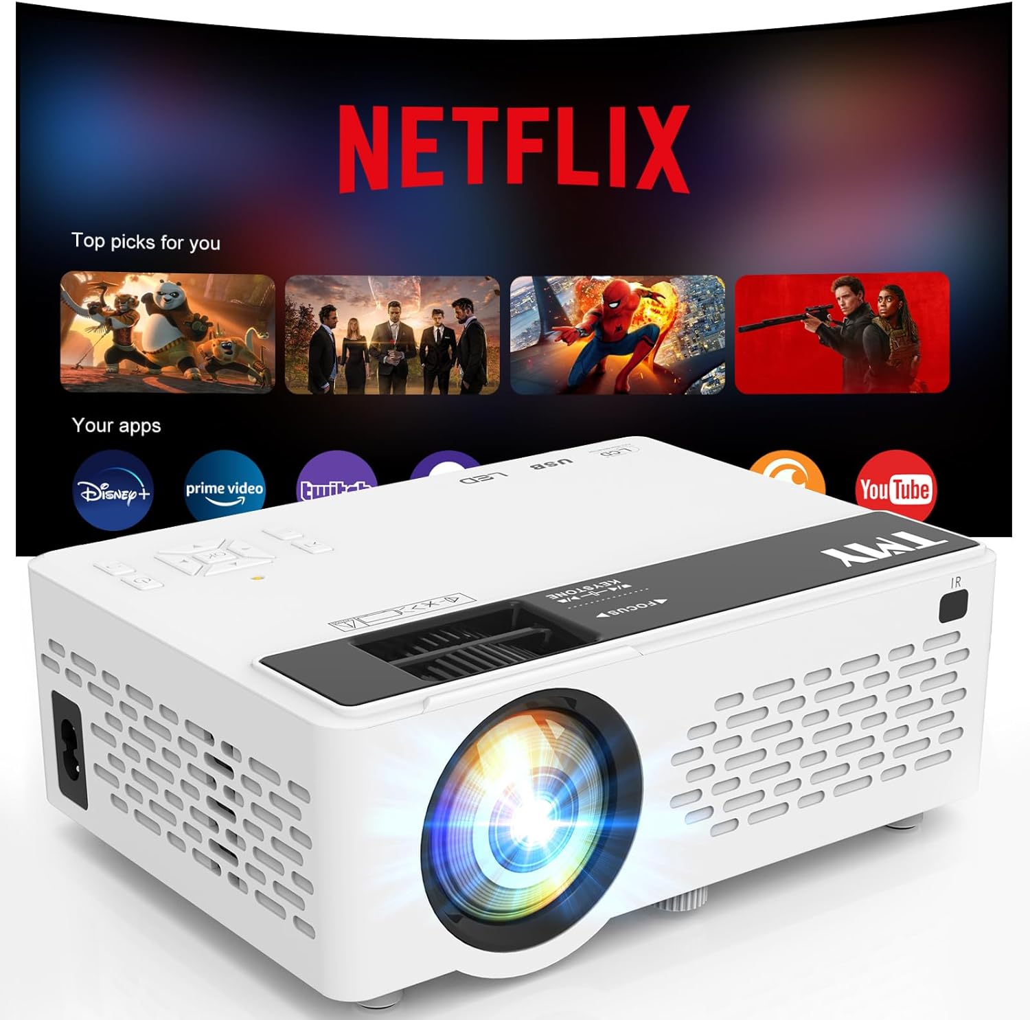 TMY Mini Bluetooth Projector – 1080P HD, Portable with Screen for Indoor/Outdoor