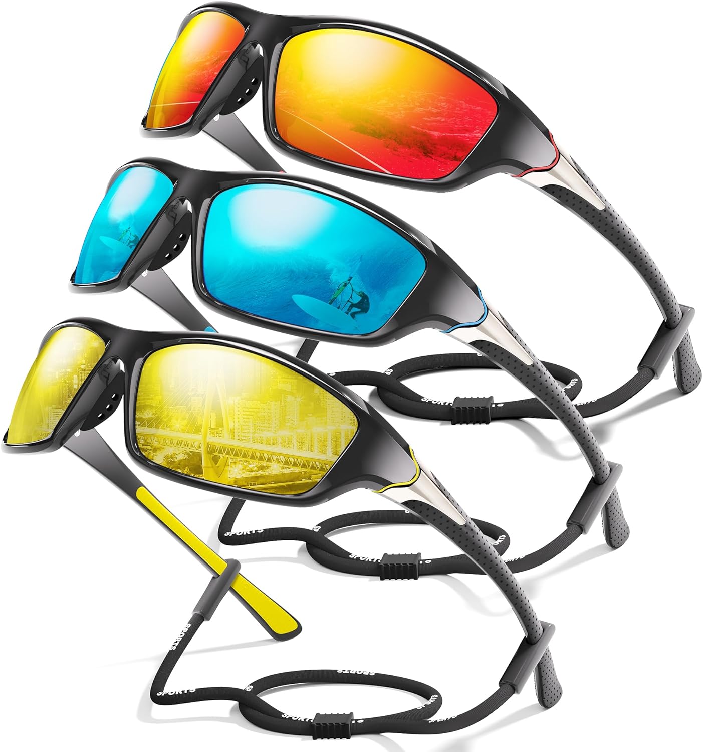 3-Pack Polarized Sports Sunglasses for Men