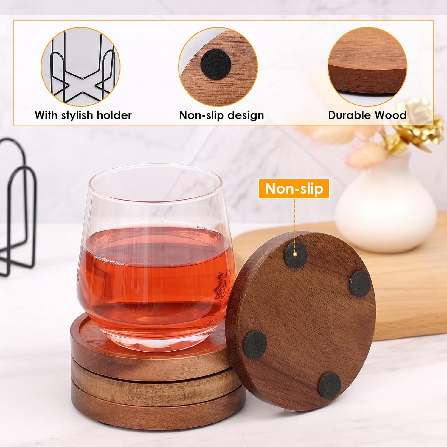 Wood Coasters for Drinks Absorbent Wooden Coasters