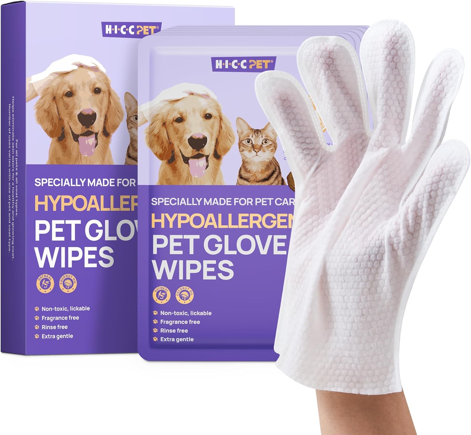HICC PET Cleaning Deodorizing Glove Wipes for Dogs & Cats
