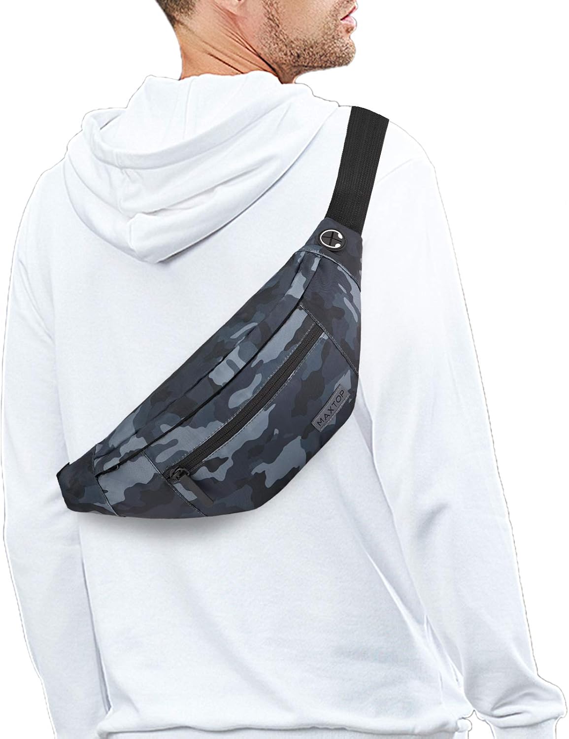 MAXTOP Large Crossbody Fanny Pack with 4-Zipper Pockets