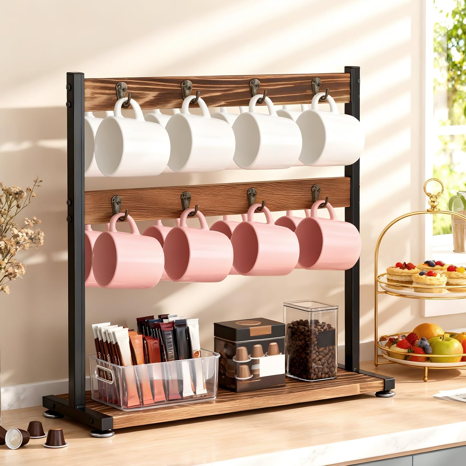 Coffee Mug Holder for Countertop Wooden Cup Organizer