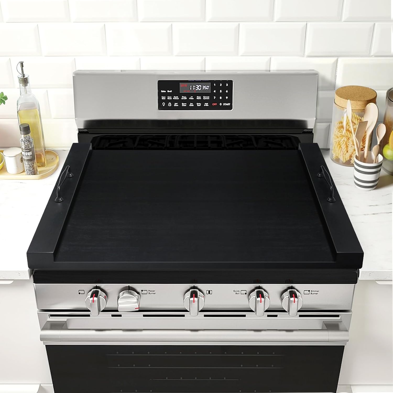White Noodle Board Stove Cover with Handles