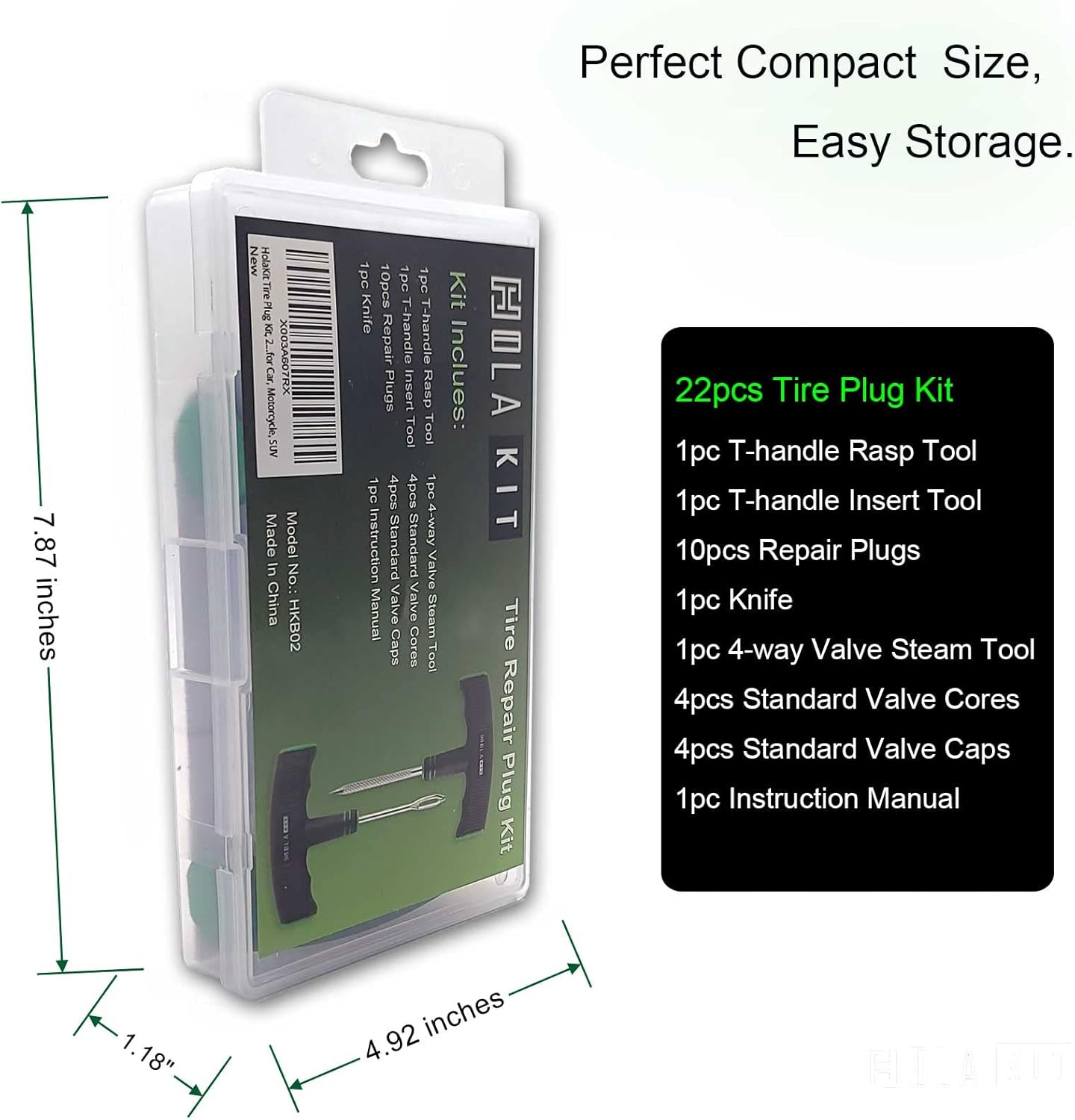 HolaKit Tire Plug Kit, 22PCS Compact Tire Repair Kit with Rubber Plugs