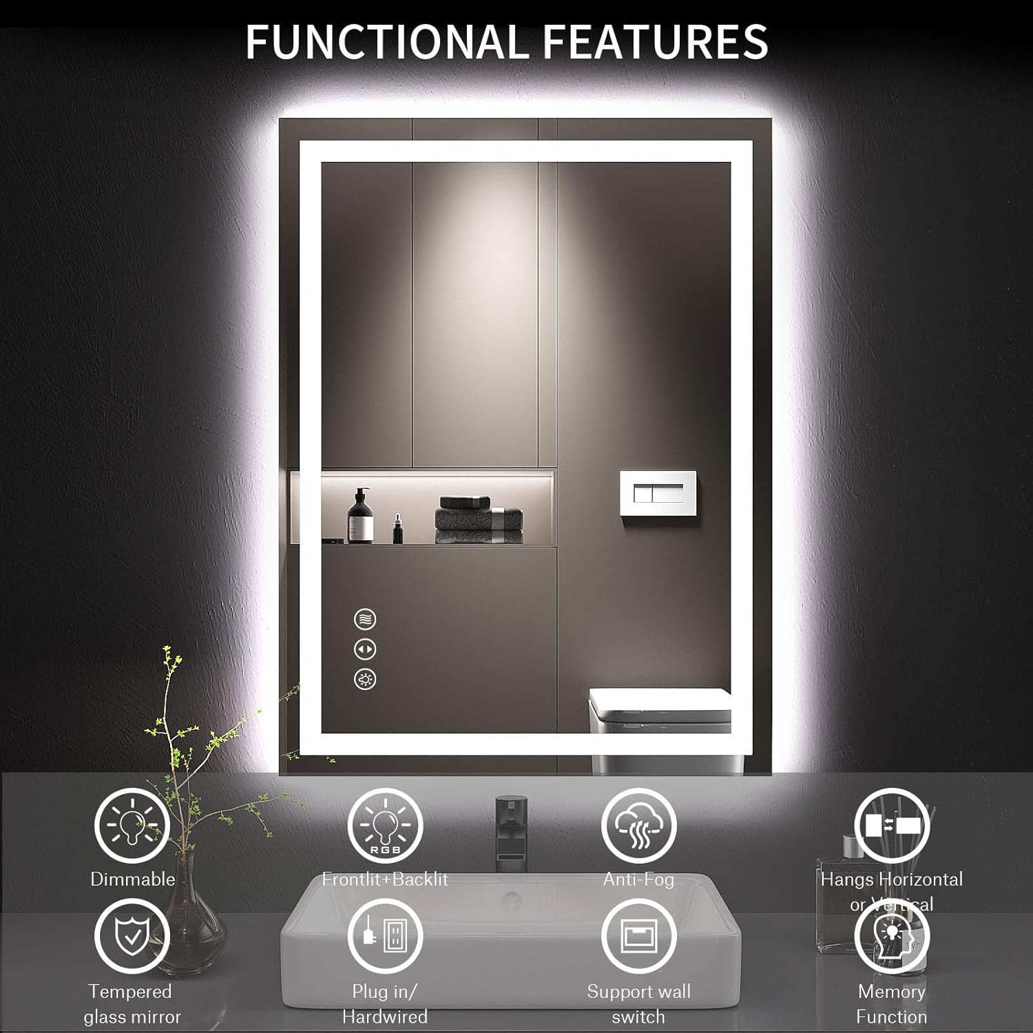 LOAAO 24X32 LED Bathroom Mirror with Lights
