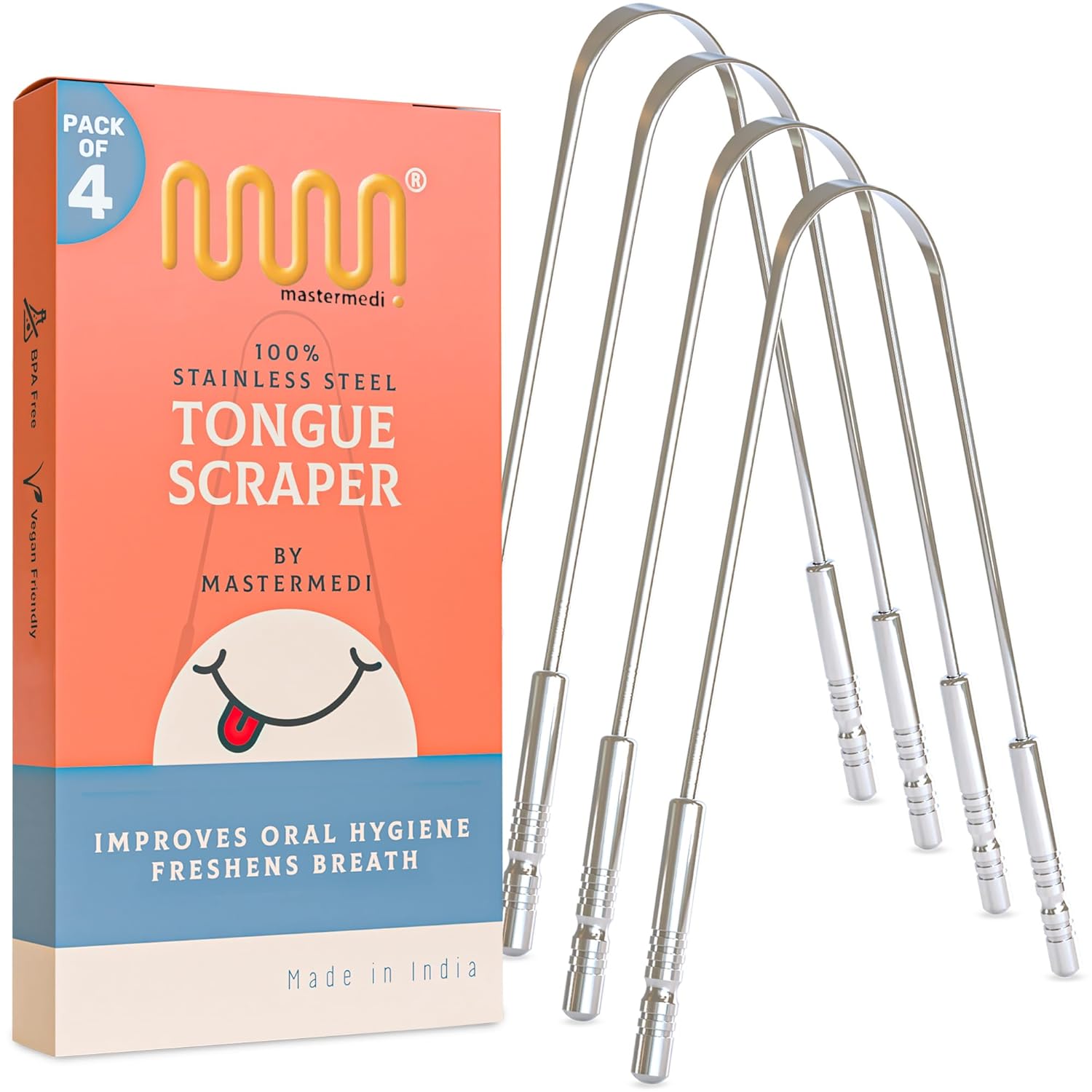 MasterMedi Tongue Scraper for Adults with Multicolor Travel Cases