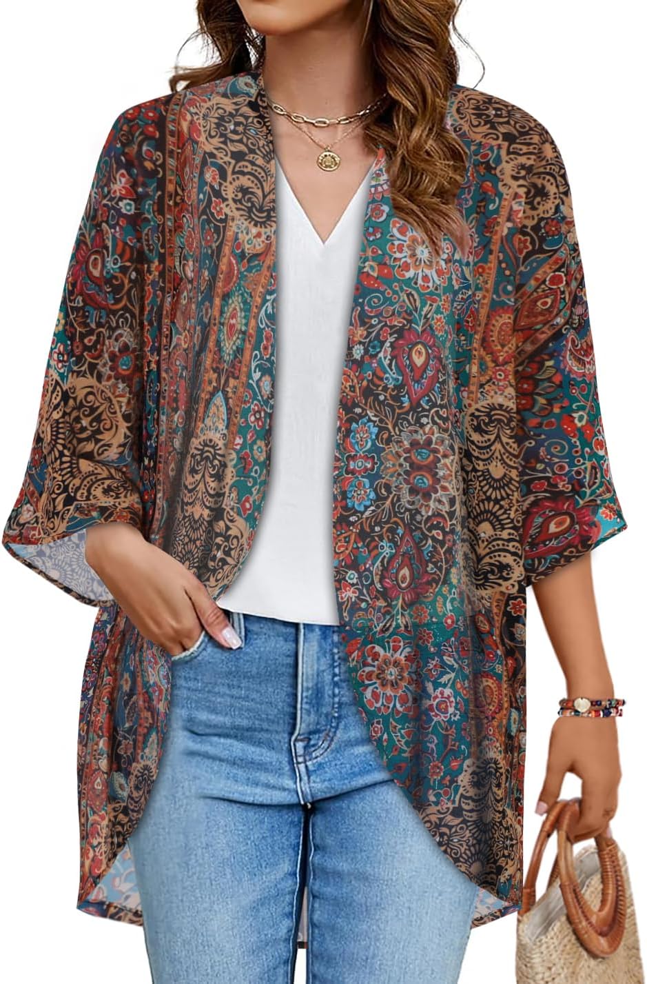 Women’s Floral Puff Sleeve Kimono Cardigan