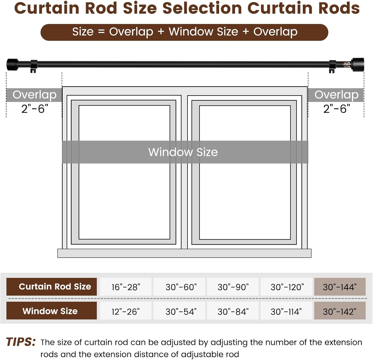 1” Diameter Curtain Rods Itself is 30 to144 inch 1 Pack