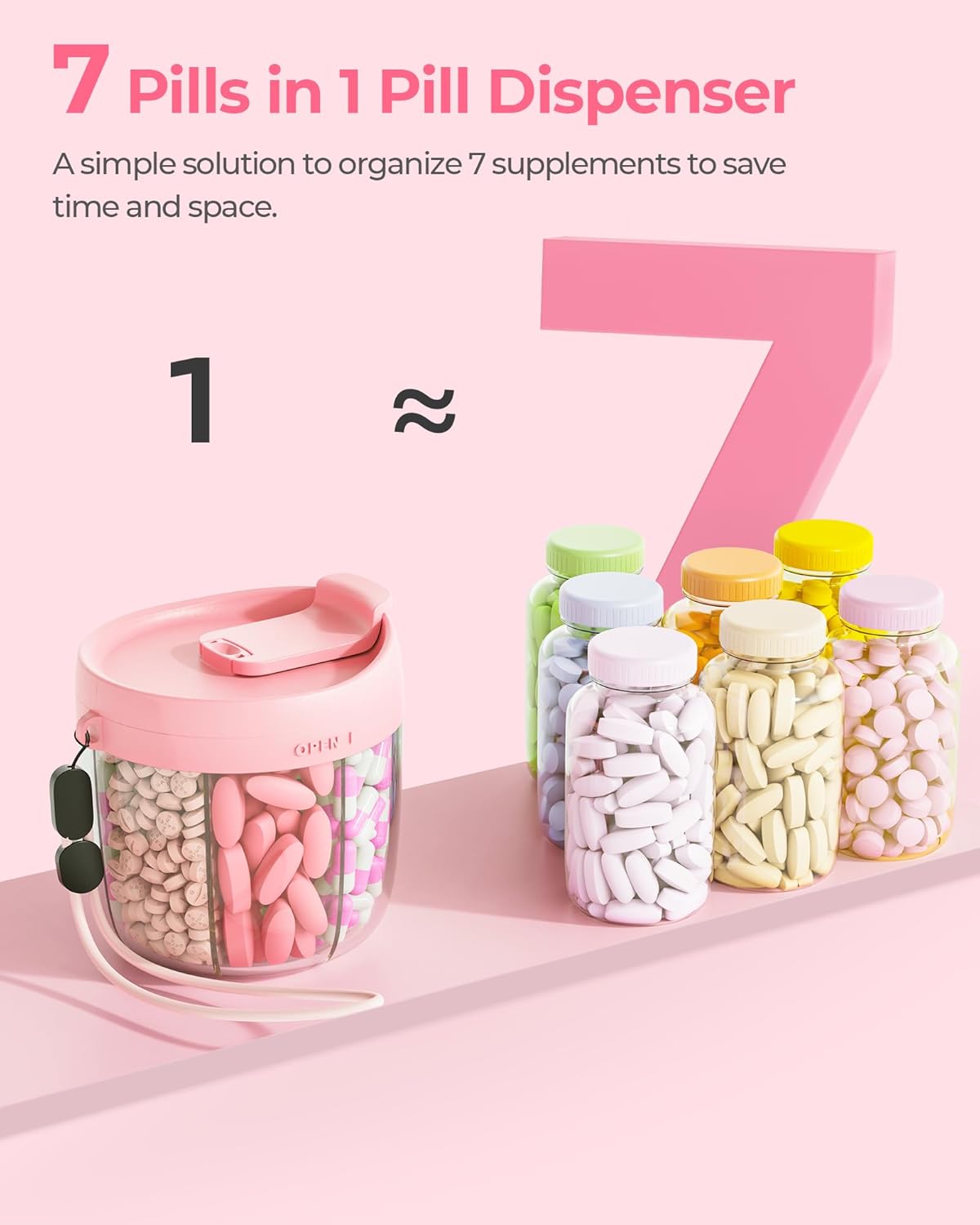 Cute Pill Dispenser with 7 Large Compartments