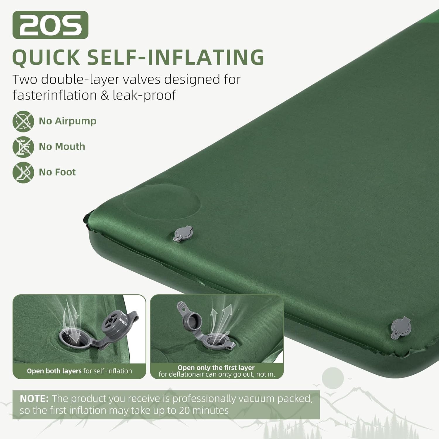 Memory Foam Camping Pad Sleeping Mat with Pillow