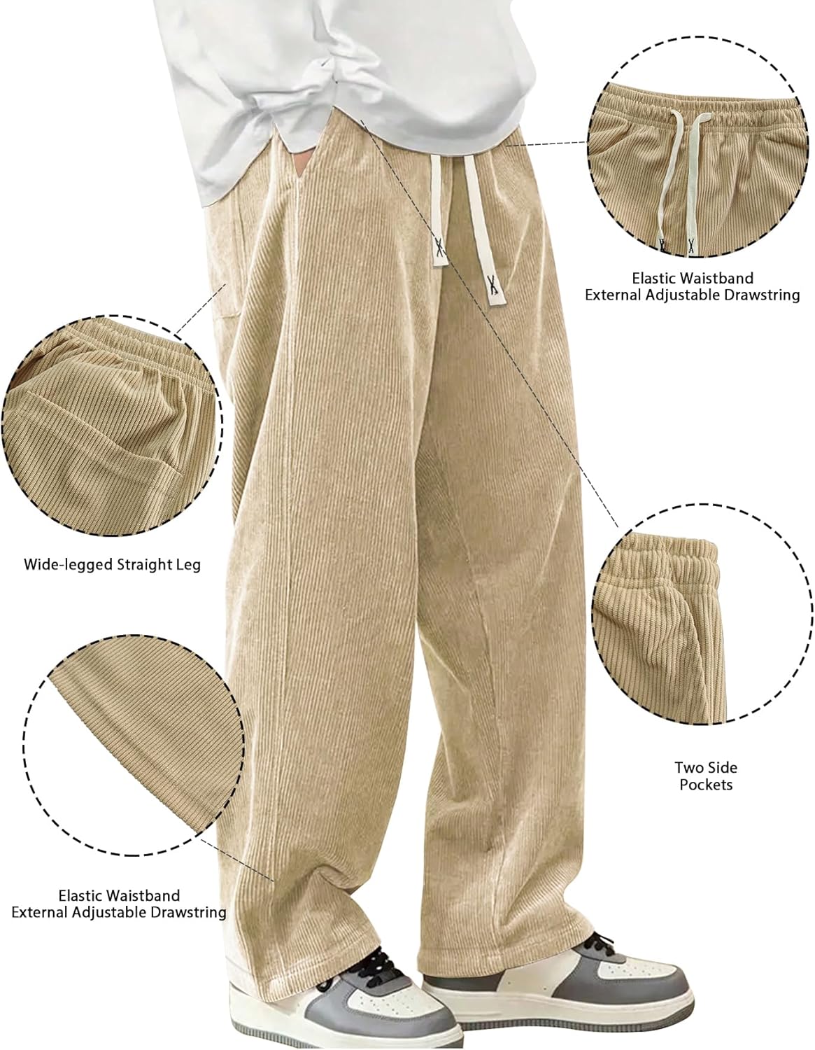 Mens Corduroy Casual Pants Fashion Loose