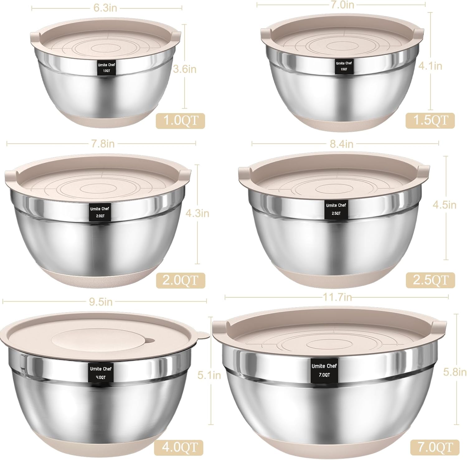 Mixing Bowls with Airtight Lids Set Bottoms & Kitchen
