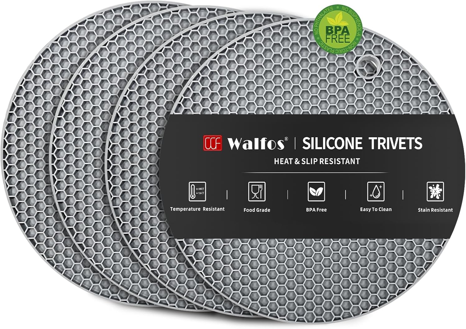 Walfos Silicone Trivet Mats - 4 Heat Resistant Pot Holders