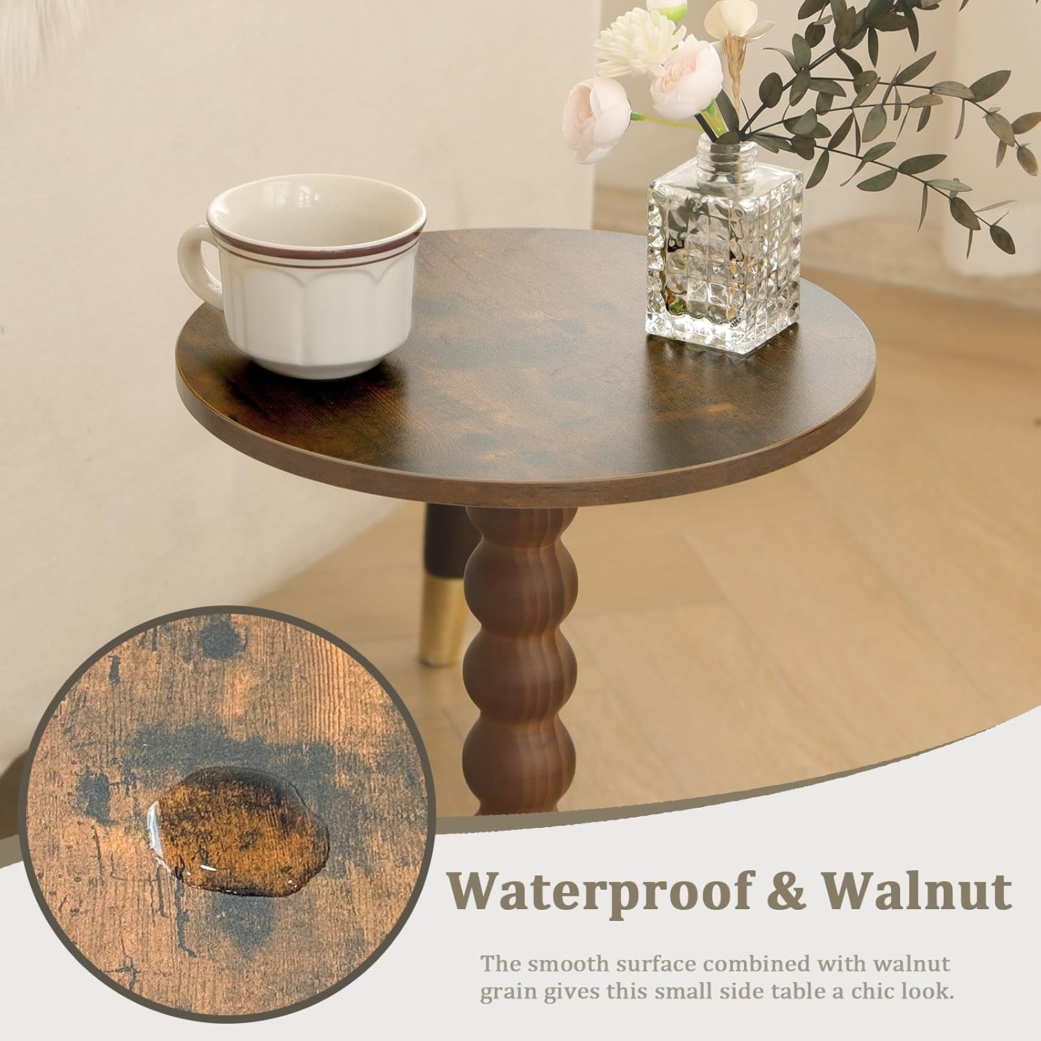 Round Side Table, Small Drink Table for Small Spaces