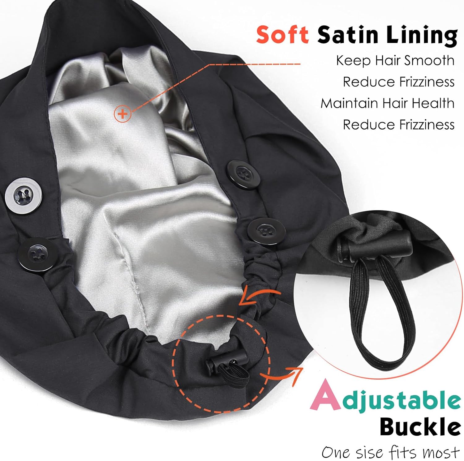 2 Pack Satin Lined Bouffant Scrub Caps