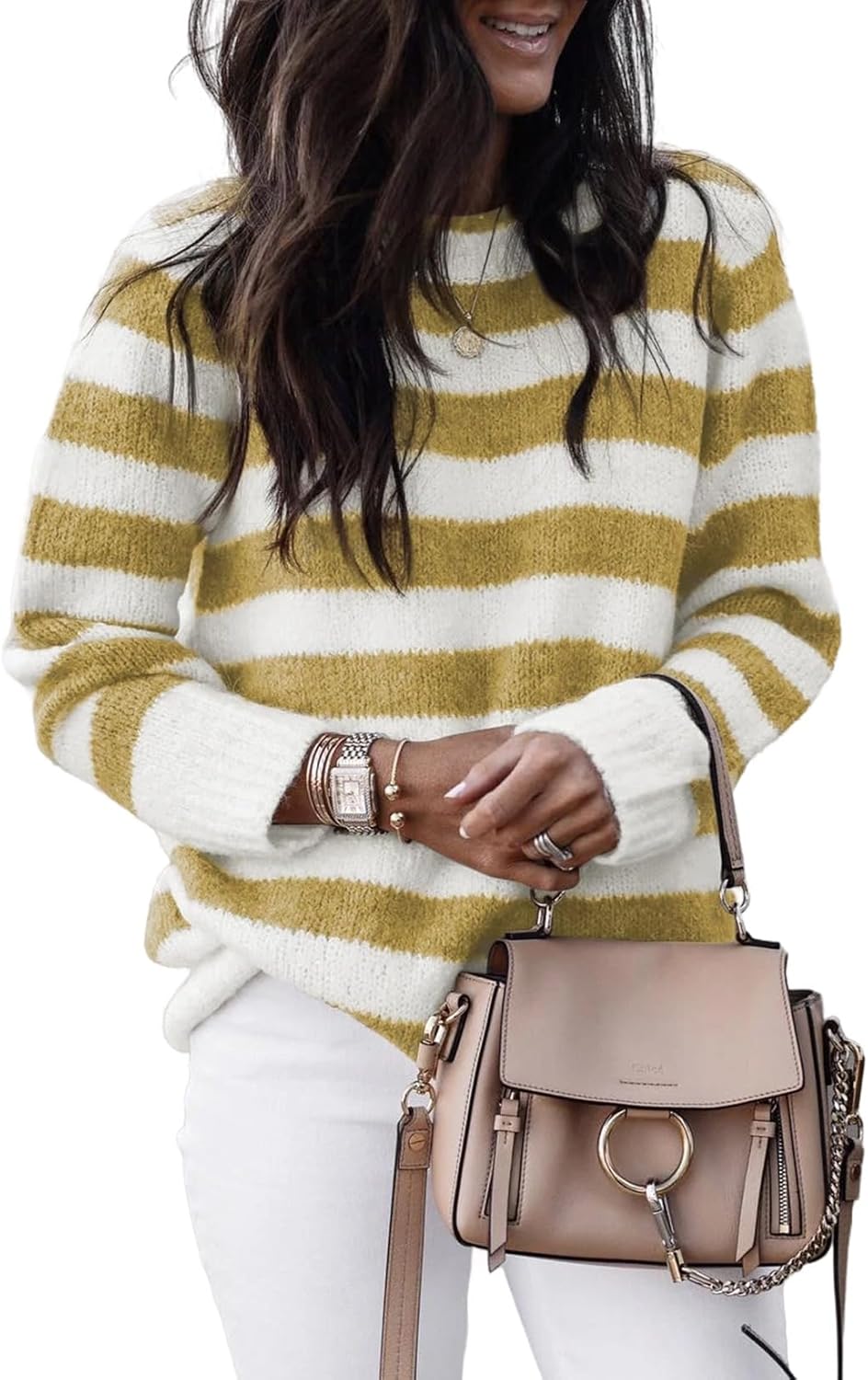 Dokotoo Sweaters for Women Crewneck Striped Cute
