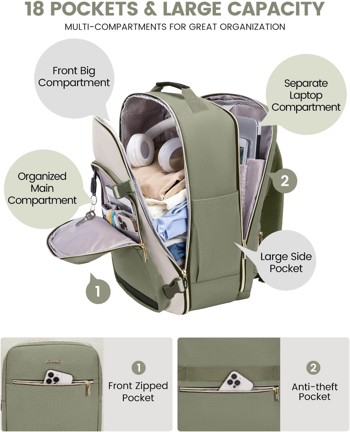 LOVEVOOK 40L Travel Backpack for Women & Men