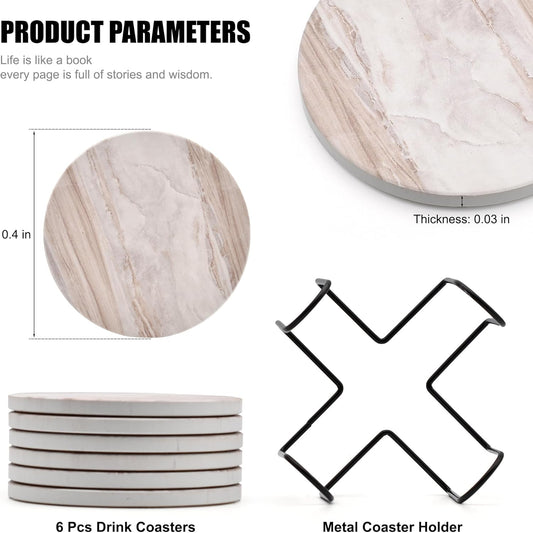 Drink Coasters with Holder Marble Style Ceramic