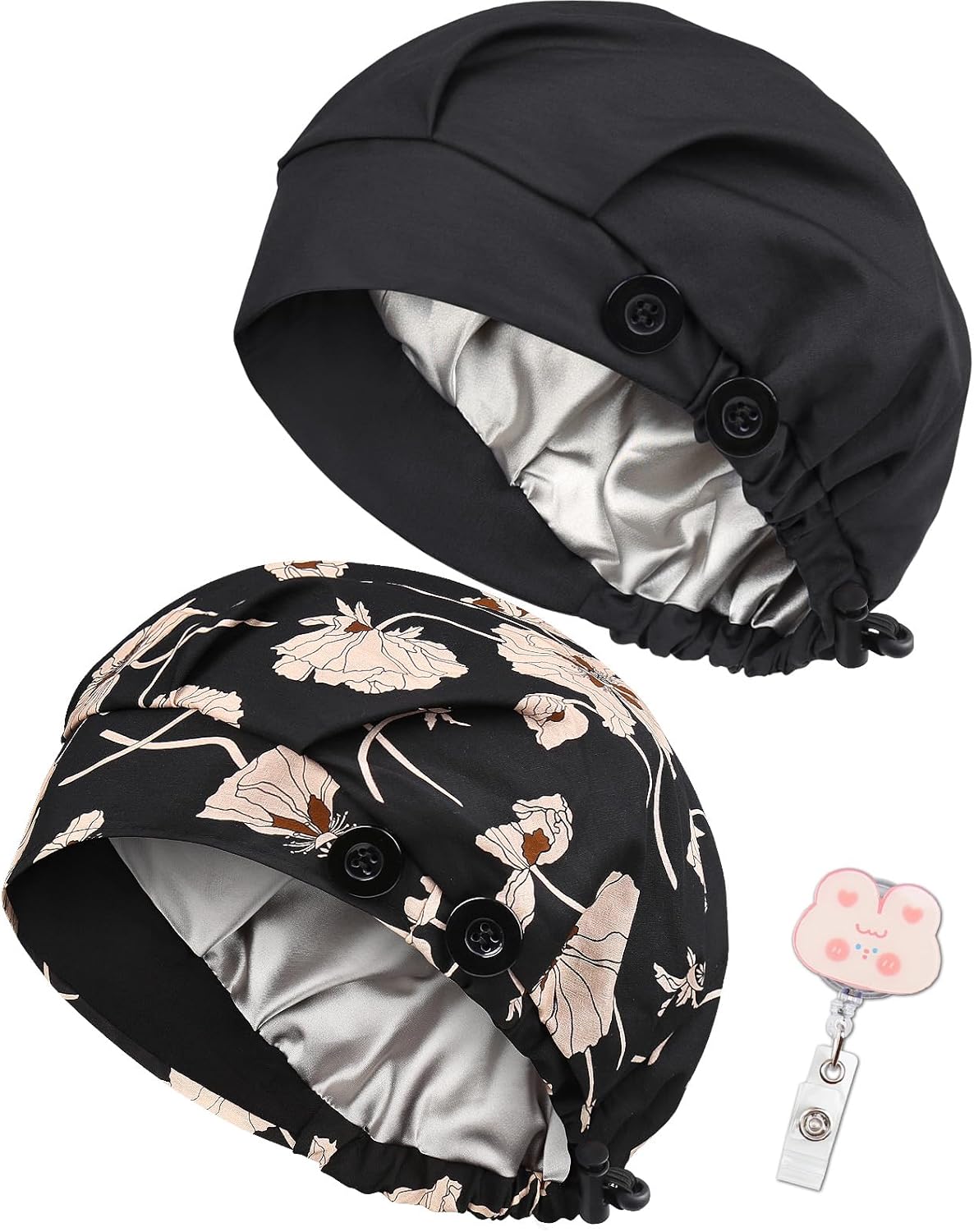 2 Pack Satin Lined Bouffant Scrub Caps