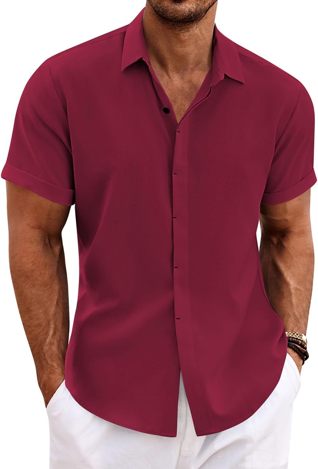 COOFANDY Men's Linen Short Sleeve Shirt