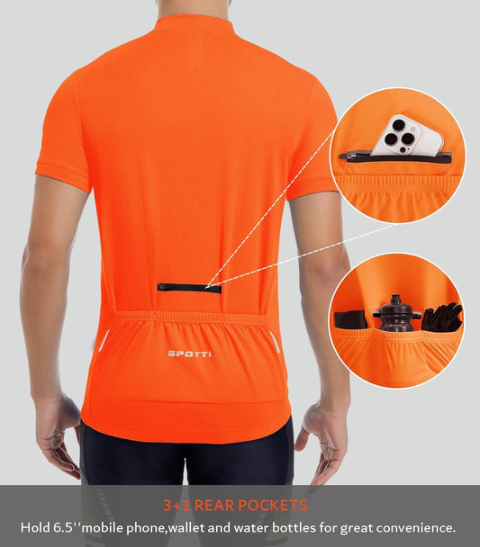 Spotti Men's Cycling Bike Jersey Short Sleeve with 3 Rear Pockets