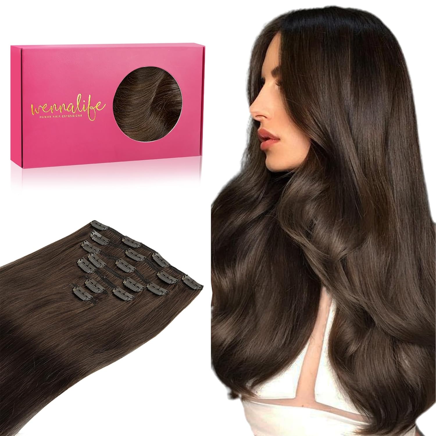 WENNALIFE Clip in Hair Extensions Real Human Hair