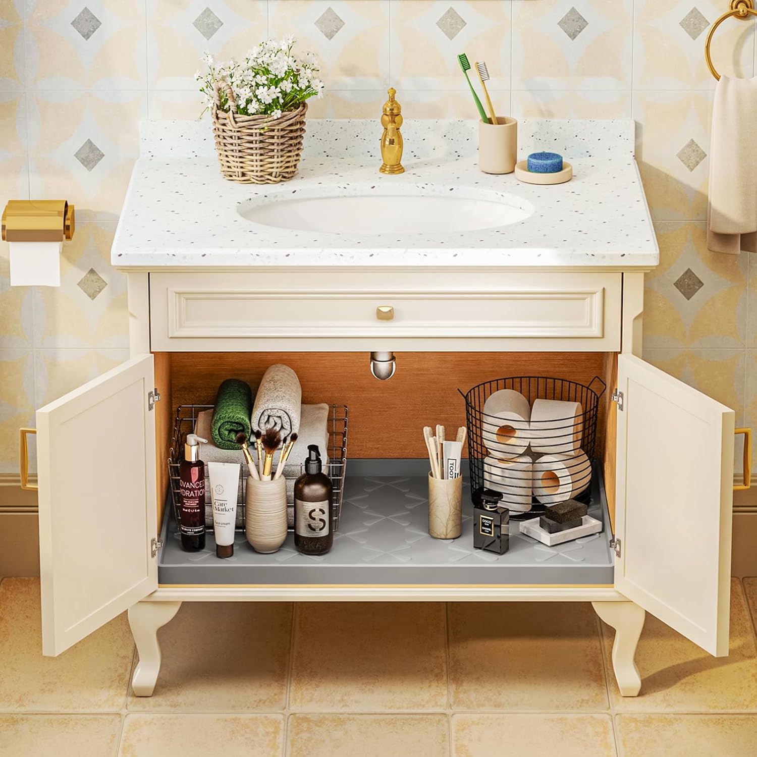 SIKADEER 34" x 22" Under Sink Mat Waterproof